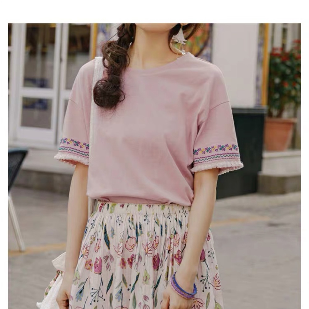 Pink Blouse with Embroidery sleeves